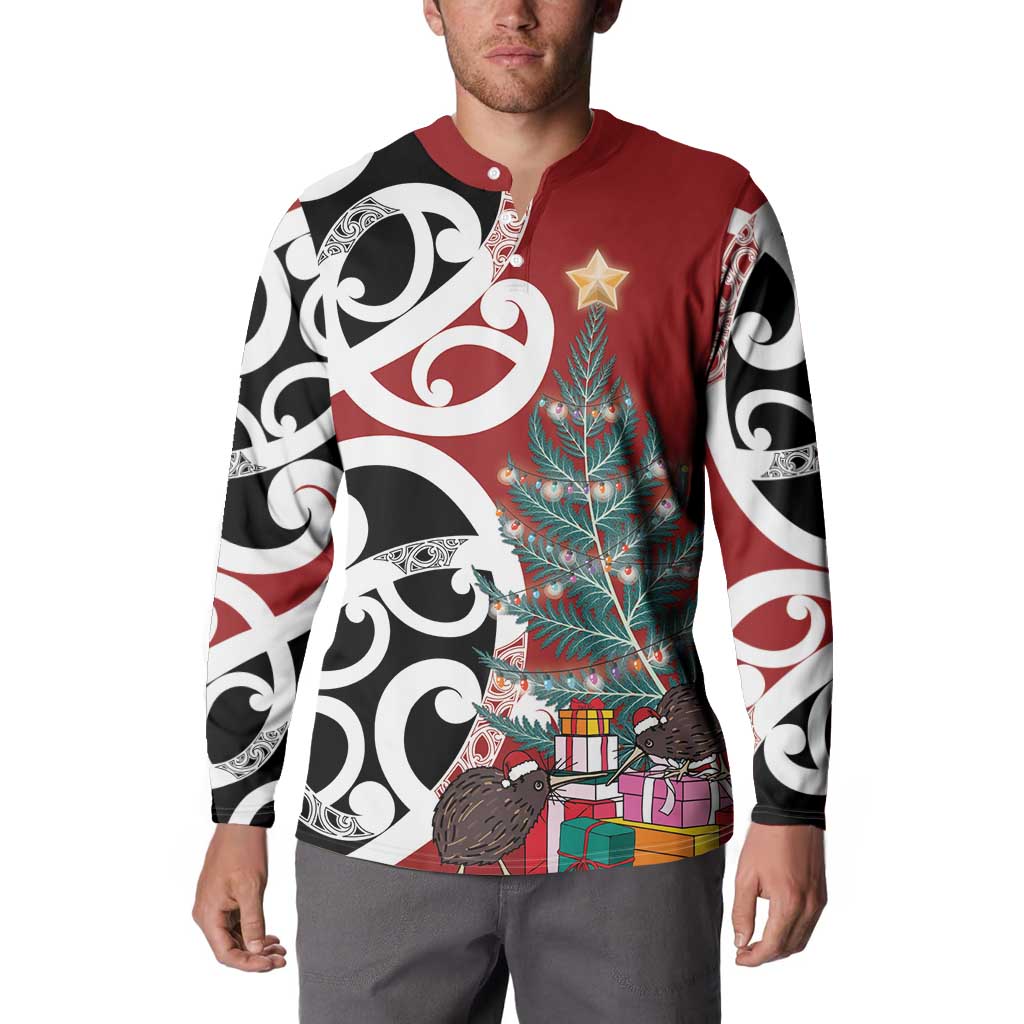 New Zealand Silver Fern Christmas Tree Button Sweatshirt Meri Kirihimete LT7 - Polynesian Pride