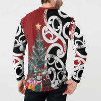 New Zealand Silver Fern Christmas Tree Button Sweatshirt Meri Kirihimete LT7 - Polynesian Pride