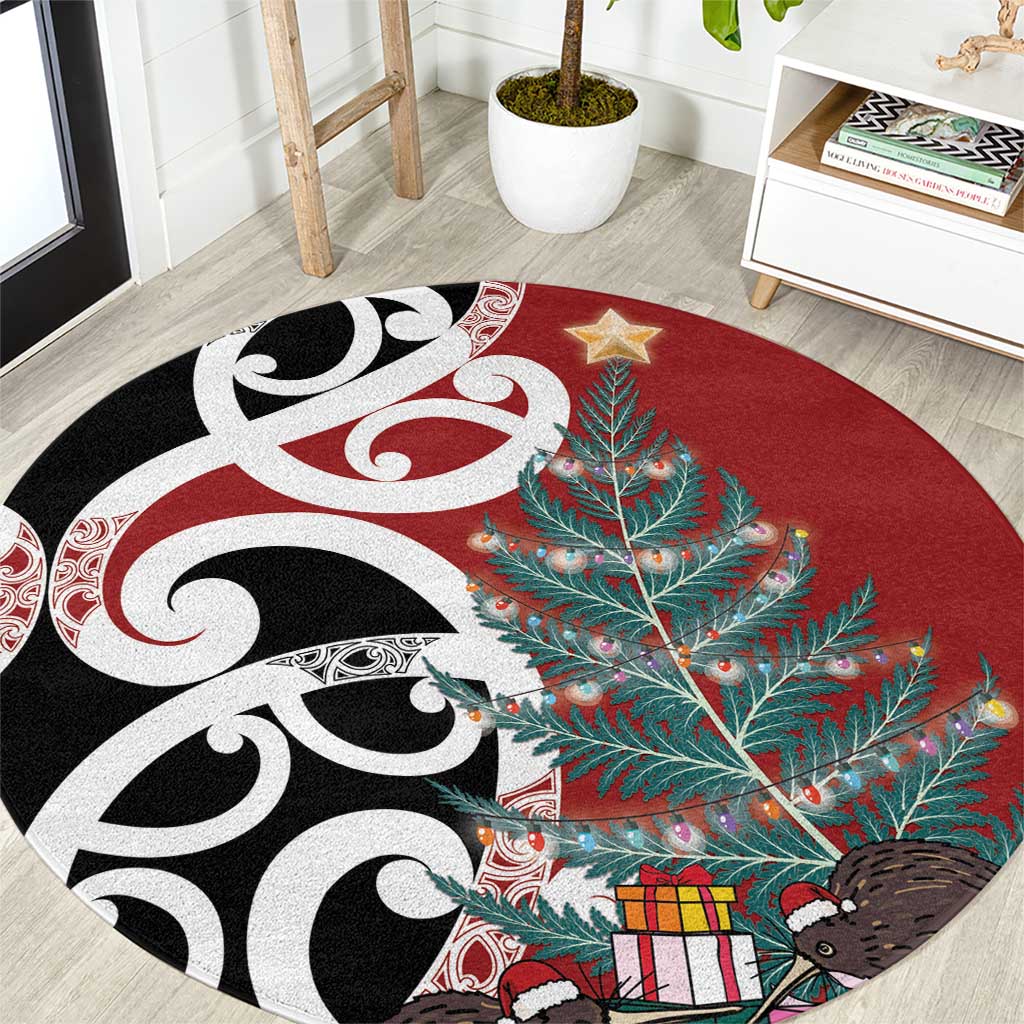 New Zealand Silver Fern Christmas Tree Round Carpet Meri Kirihimete LT7 Red - Polynesian Pride