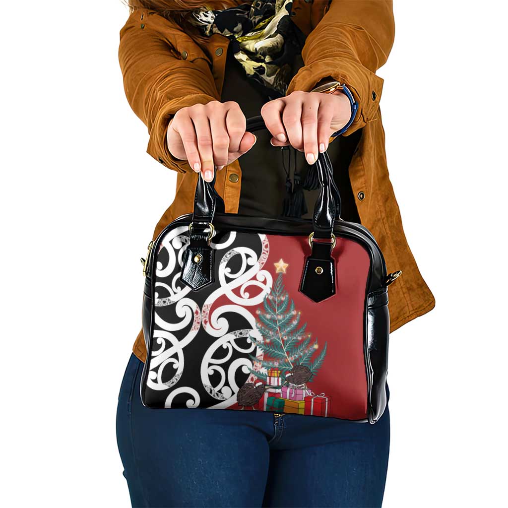 New Zealand Silver Fern Christmas Tree Shoulder Handbag Meri Kirihimete LT7 One Size Red - Polynesian Pride