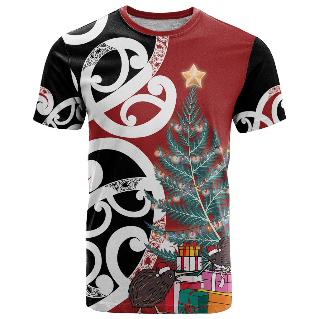 New Zealand Silver Fern Christmas Tree T Shirt Meri Kirihimete LT7 Red - Polynesian Pride