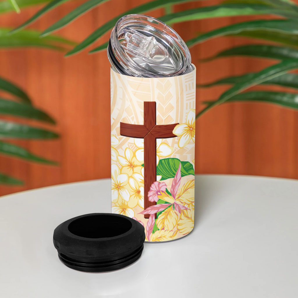 Samoa AIGA Floral Theme 4 in 1 Can Cooler Tumbler Always In God's Arms LT7 - Polynesian Pride