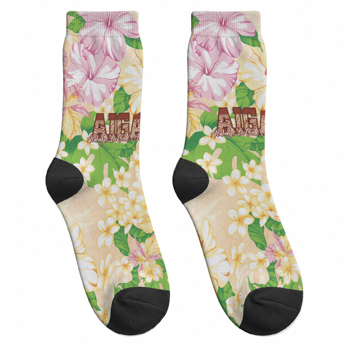 Samoa AIGA Floral Theme Crew Socks Always In God's Arms LT7 - Polynesian Pride