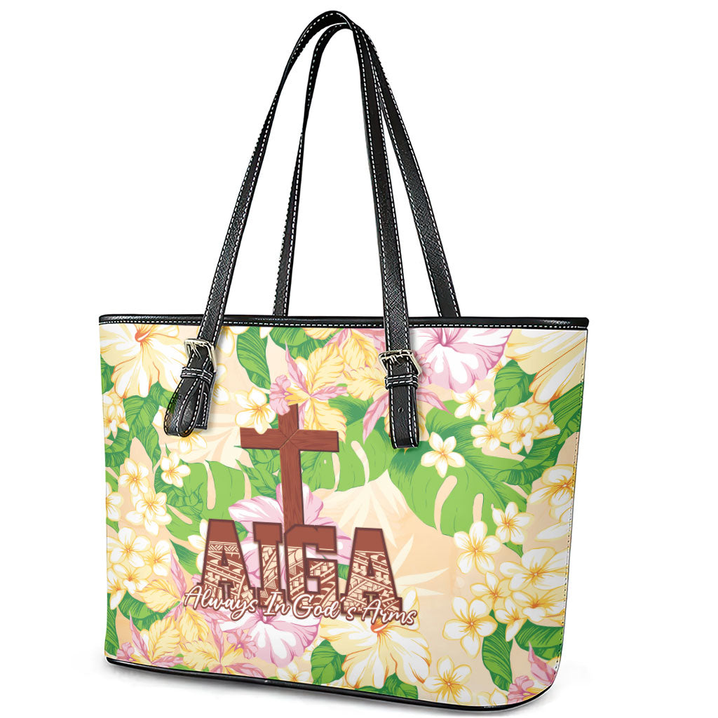 Samoa AIGA Floral Theme Leather Tote Bag Always In God's Arms
