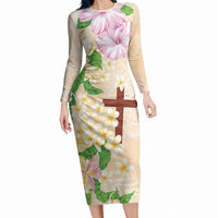 Samoa AIGA Floral Theme Long Sleeve Bodycon Dress Always In God's Arms LT7 Long Dress Multicolor - Polynesian Pride