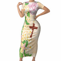 Samoa AIGA Floral Theme Short Sleeve Bodycon Dress Always In God's Arms LT7 Long Dress Multicolor - Polynesian Pride