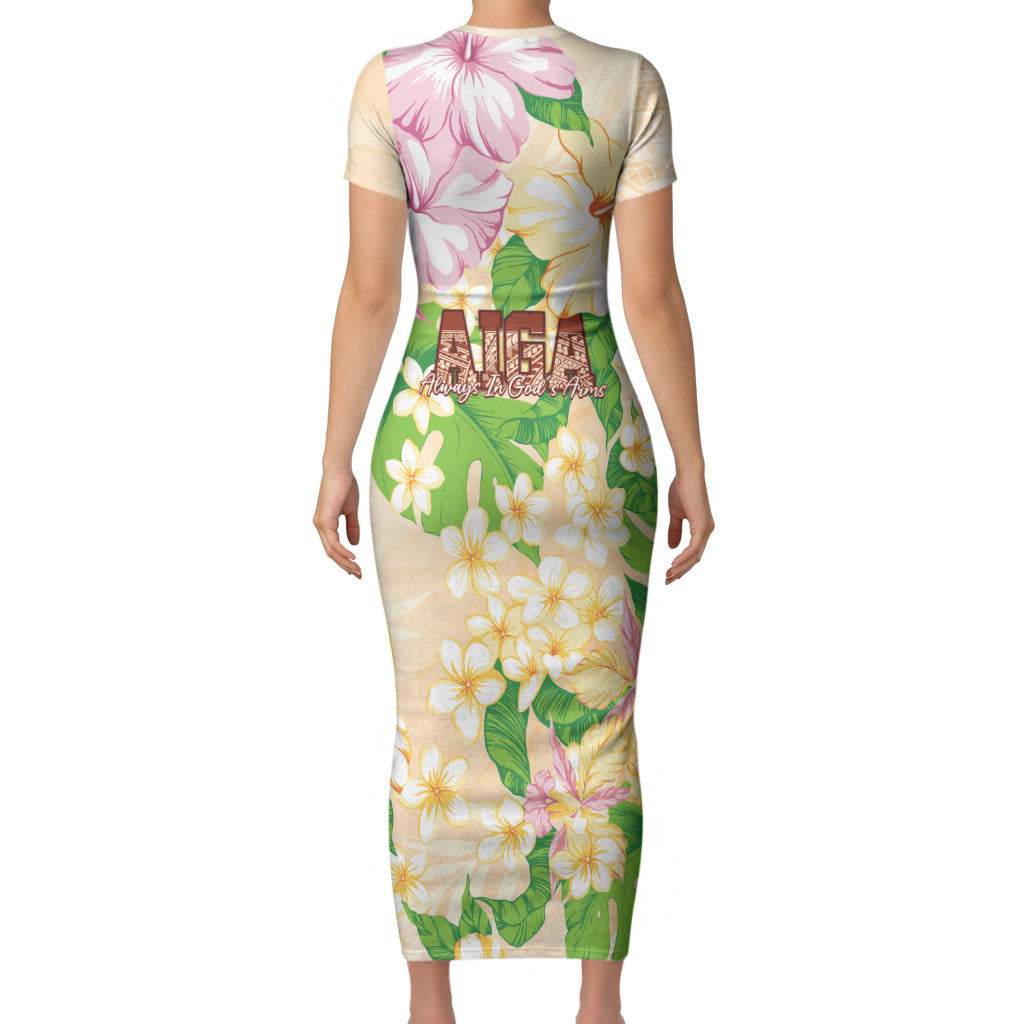 Samoa AIGA Floral Theme Short Sleeve Bodycon Dress Always In God's Arms LT7 - Polynesian Pride