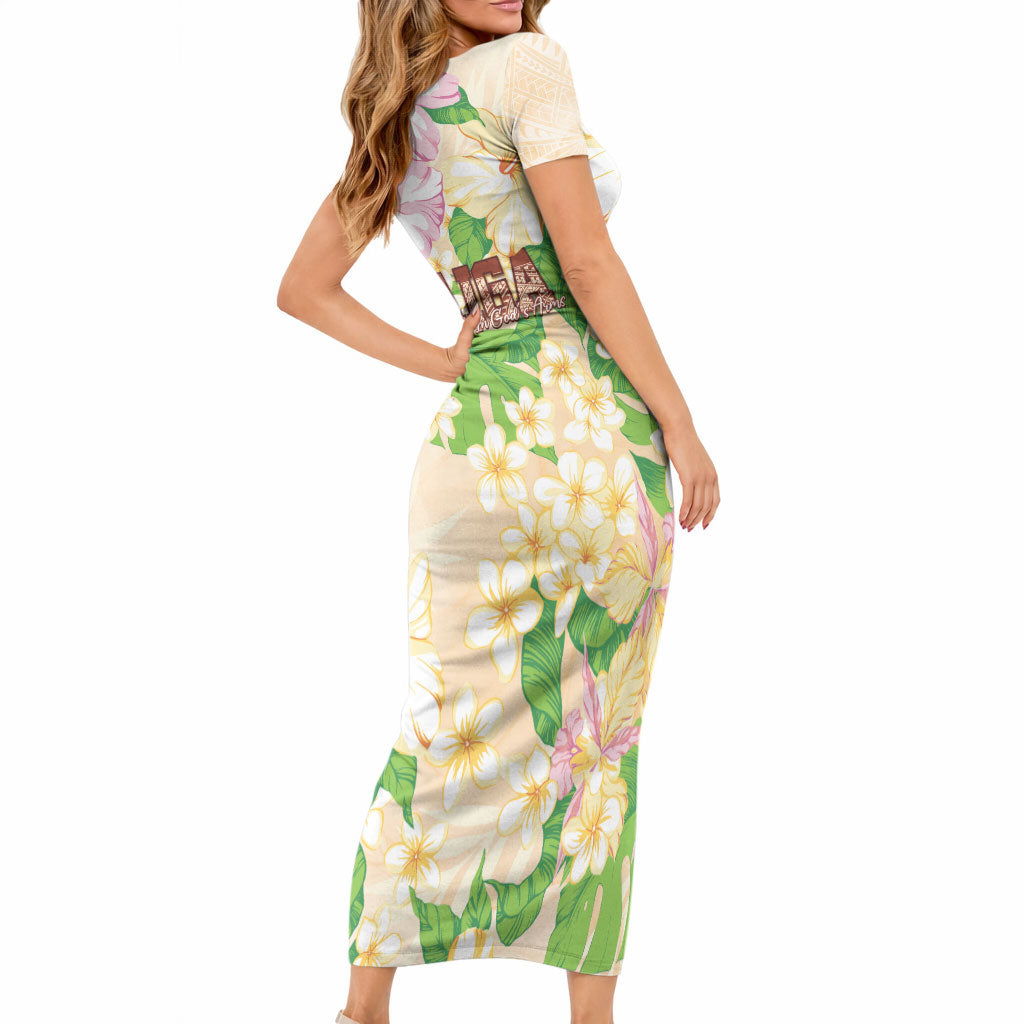 Samoa AIGA Floral Theme Short Sleeve Bodycon Dress Always In God's Arms LT7 - Polynesian Pride