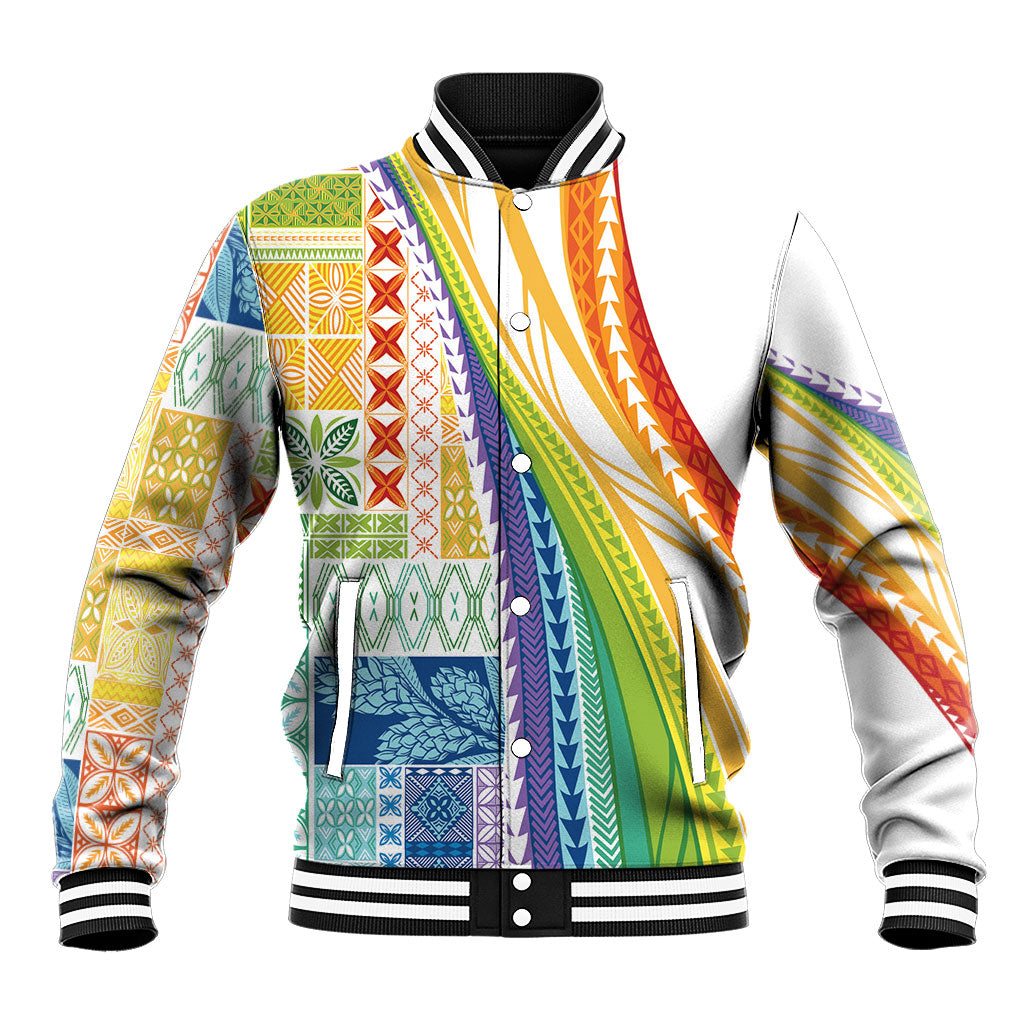 Pasifika Samoa Siapo Malu Tattoo Inspired Baseball Jacket Fa'afafine Rainbow Theme LT7 Unisex Multicolor - Polynesian Pride