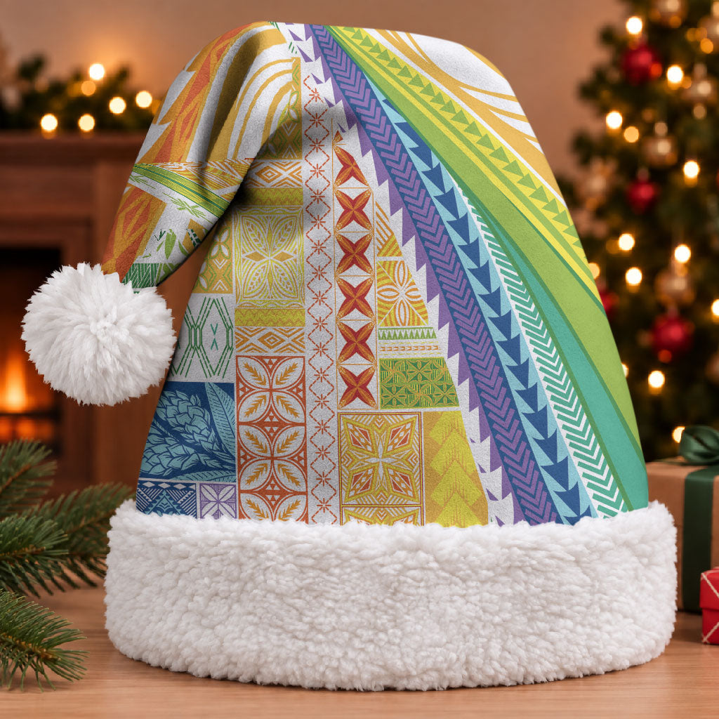 Pasifika Samoa Siapo Malu Tattoo Inspired Christmas Santa Hat Fa'afafine Rainbow Theme LT7 With Fur Multicolor - Polynesian Pride