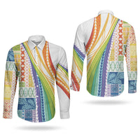 Pasifika Samoa Siapo Malu Tattoo Inspired Couples Matching Tank Maxi Dress and Long Sleeve Button Shirt Fa'afafine Rainbow Theme LT7 - Polynesian Pride
