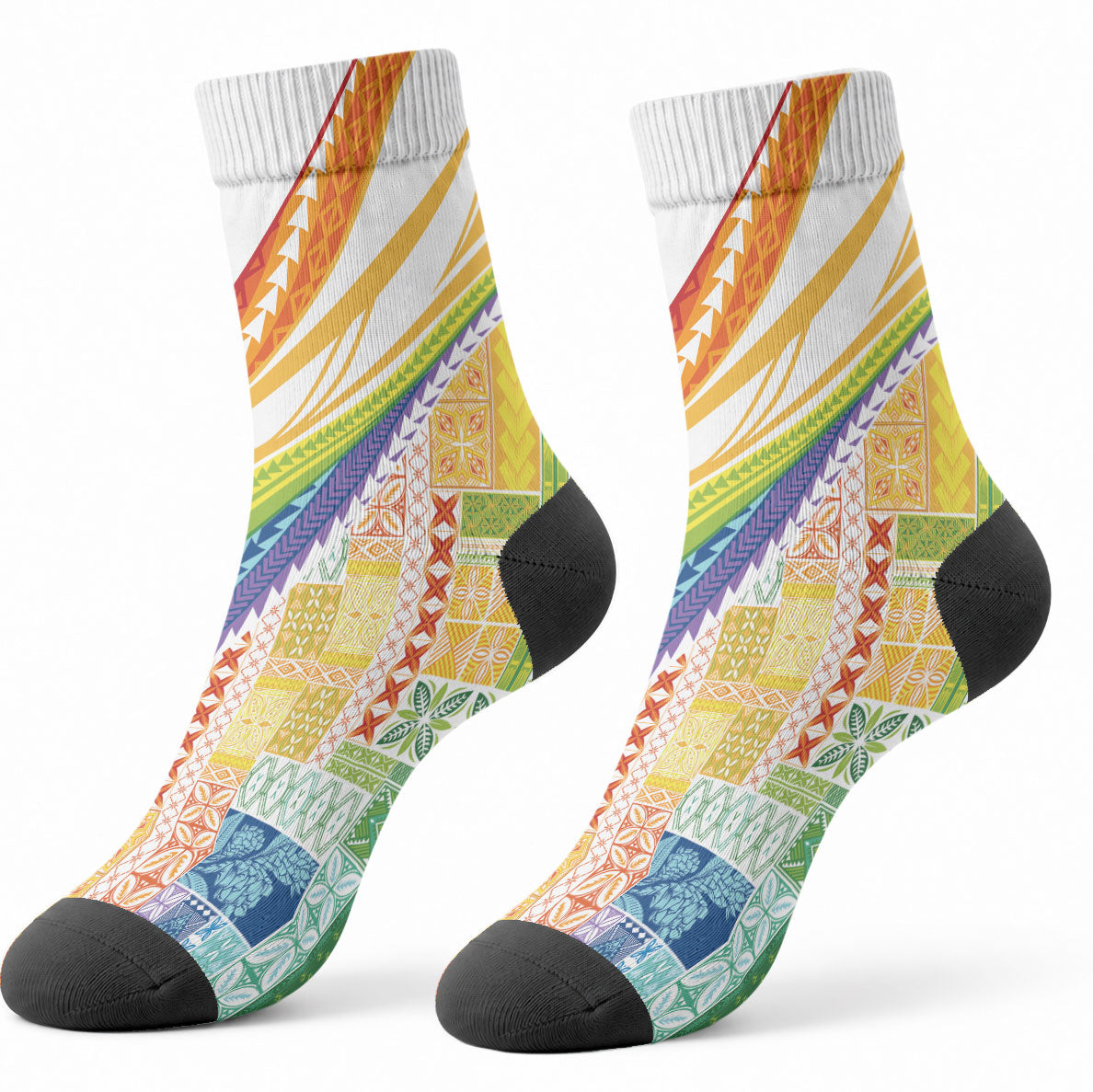Pasifika Samoa Siapo Malu Tattoo Inspired Crew Socks Fa'afafine Rainbow Theme LT7 - Polynesian Pride