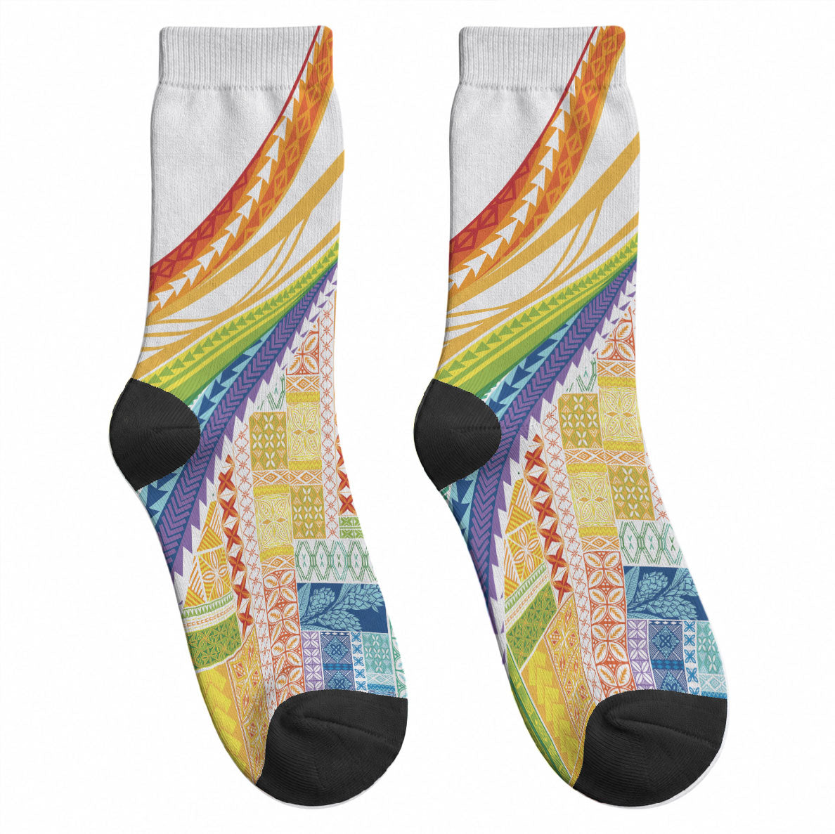 Pasifika Samoa Siapo Malu Tattoo Inspired Crew Socks Fa'afafine Rainbow Theme LT7 - Polynesian Pride