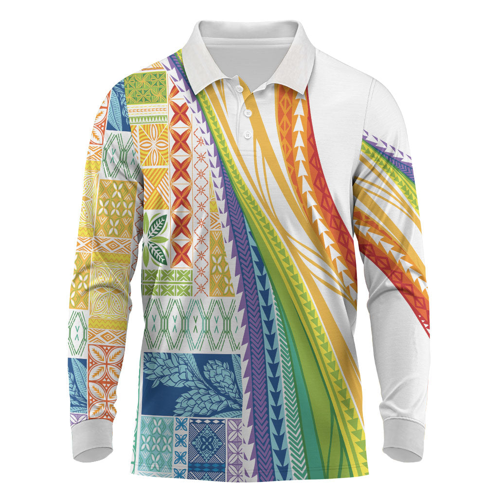 Pasifika Samoa Siapo Malu Tattoo Inspired Long Sleeve Polo Shirt Fa'afafine Rainbow Theme