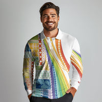 Pasifika Samoa Siapo Malu Tattoo Inspired Long Sleeve Polo Shirt Fa'afafine Rainbow Theme LT7 - Polynesian Pride