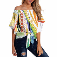 Pasifika Samoa Siapo Malu Tattoo Inspired Off Shoulder Wrap Waist Top Fa'afafine Rainbow Theme