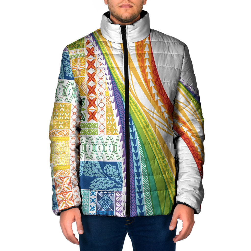 Pasifika Samoa Siapo Malu Tattoo Inspired Padded Jacket Fa'afafine Rainbow Theme