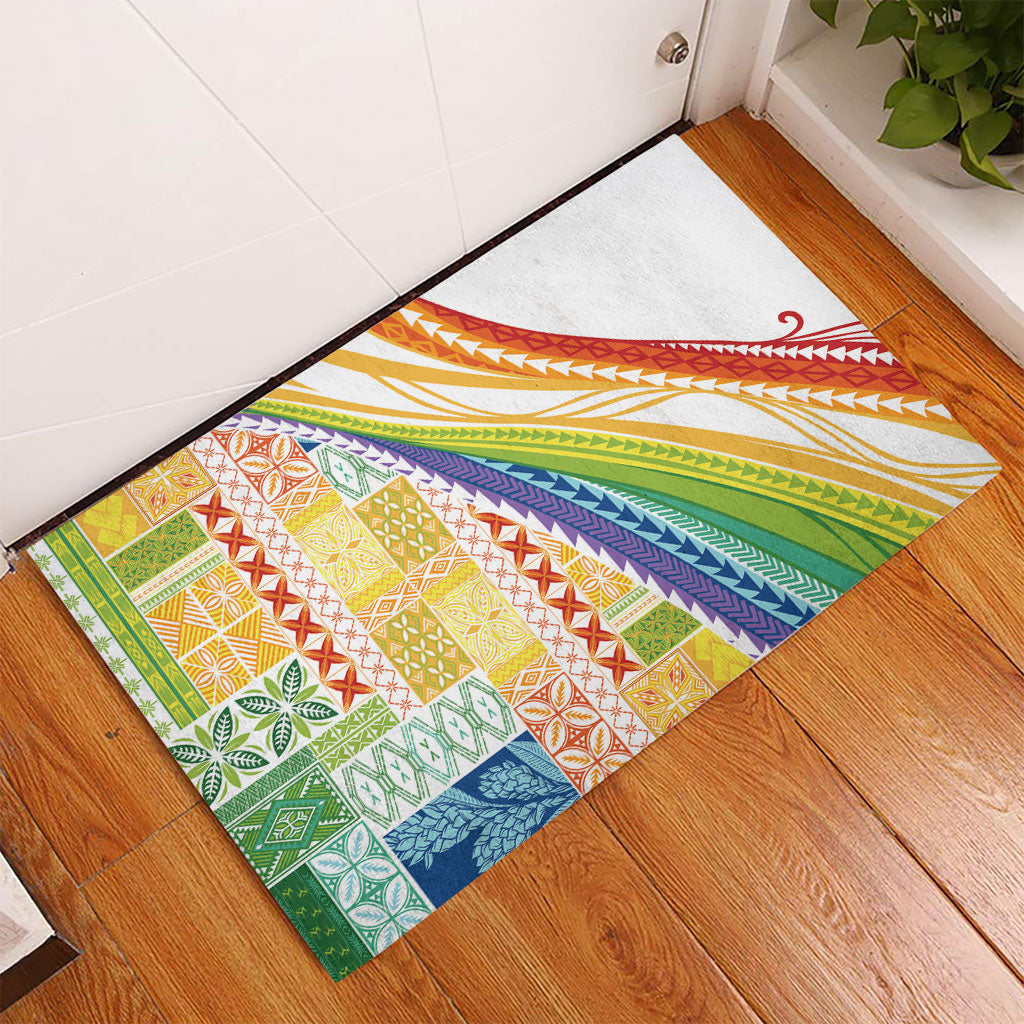 Pasifika Samoa Siapo Malu Tattoo Inspired Rubber Doormat Fa'afafine Rainbow Theme