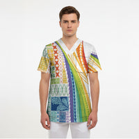 Pasifika Samoa Siapo Malu Tattoo Inspired Scrub Top Fa'afafine Rainbow Theme