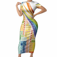 Pasifika Samoa Siapo Malu Tattoo Inspired Short Sleeve Bodycon Dress Fa'afafine Rainbow Theme LT7 Long Dress Multicolor - Polynesian Pride