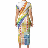Pasifika Samoa Siapo Malu Tattoo Inspired Short Sleeve Bodycon Dress Fa'afafine Rainbow Theme LT7 - Polynesian Pride