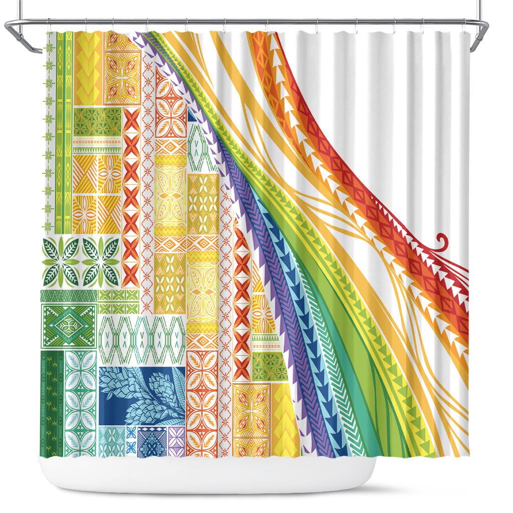 Pasifika Samoa Siapo Malu Tattoo Inspired Shower Curtain Fa'afafine Rainbow Theme