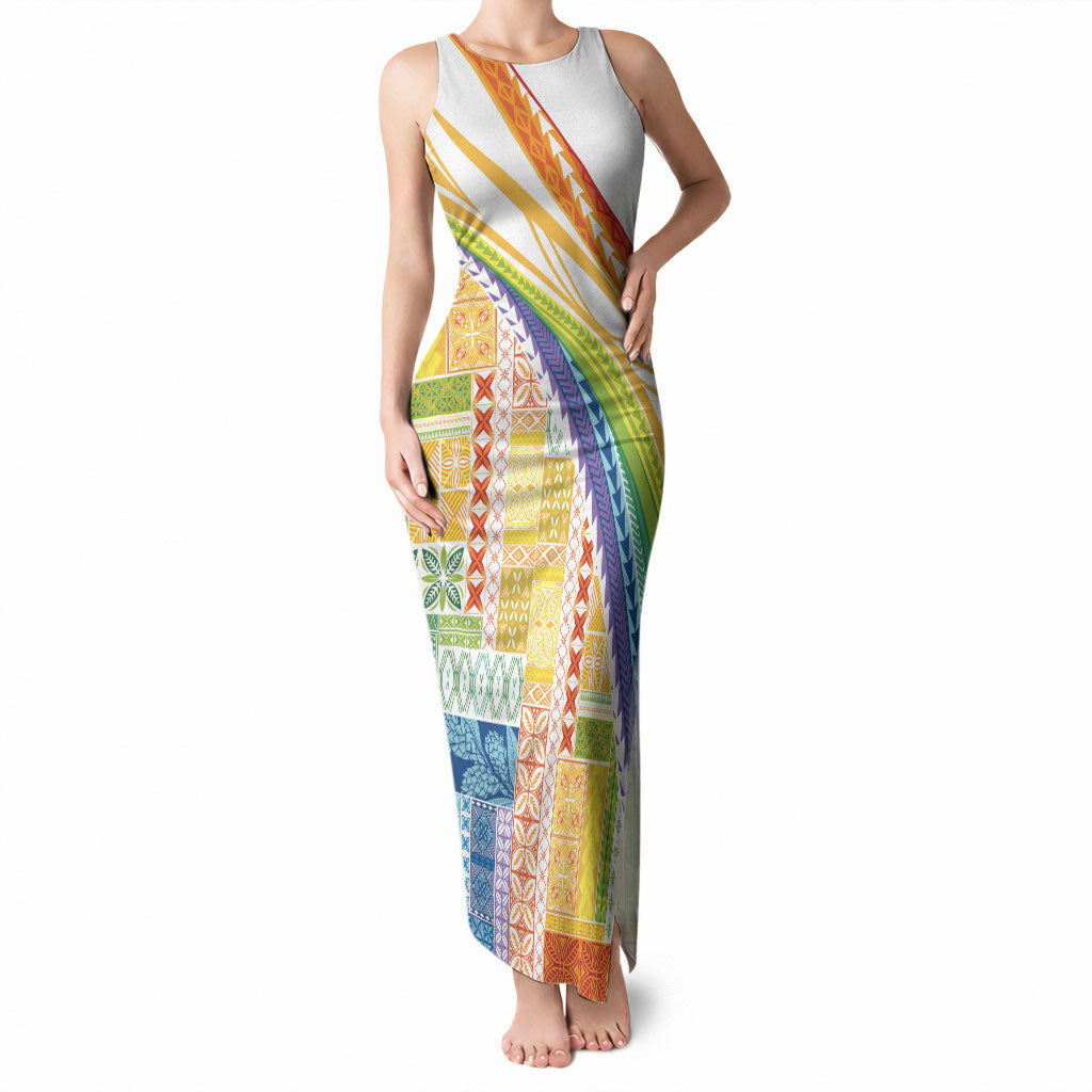Pasifika Samoa Siapo Malu Tattoo Inspired Tank Maxi Dress Fa'afafine Rainbow Theme LT7 Women Multicolor - Polynesian Pride