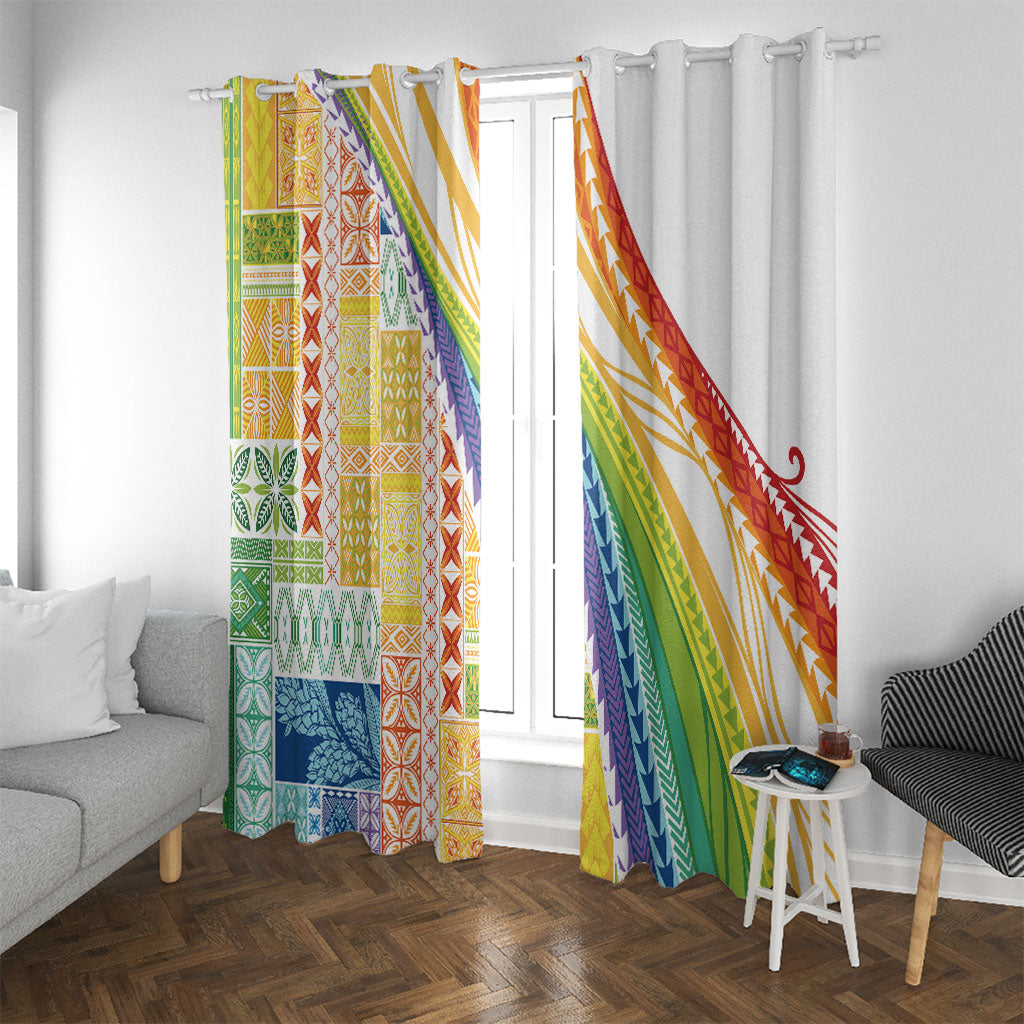 Pasifika Samoa Siapo Malu Tattoo Inspired Window Curtain Fa'afafine Rainbow Theme