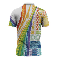 Pasifika Samoa Siapo Malu Tattoo Inspired Zipper Polo Shirt Fa'afafine Rainbow Theme LT7 - Polynesian Pride