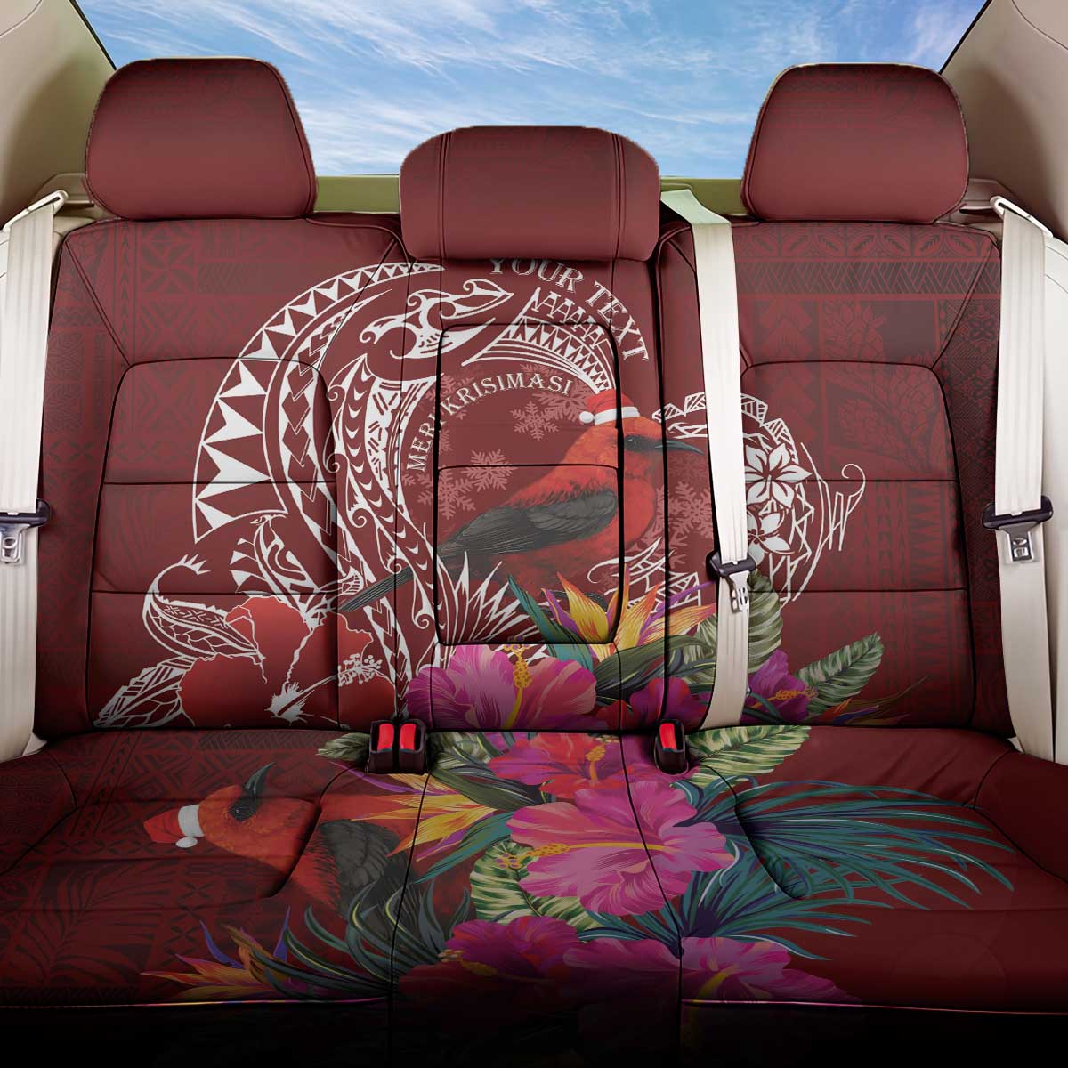 Personalized Samoa Meri Krisimasi Back Car Seat Cover Segasegamau'u Mix Siapo LT7 One Size Red - Polynesian Pride