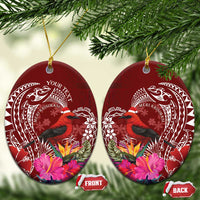 Personalized Samoa Meri Krisimasi Ceramic Ornament Segasegamau'u Mix Siapo LT7 Oval Red - Polynesian Pride