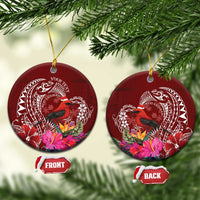 Personalized Samoa Meri Krisimasi Ceramic Ornament Segasegamau'u Mix Siapo LT7 Circle Red - Polynesian Pride