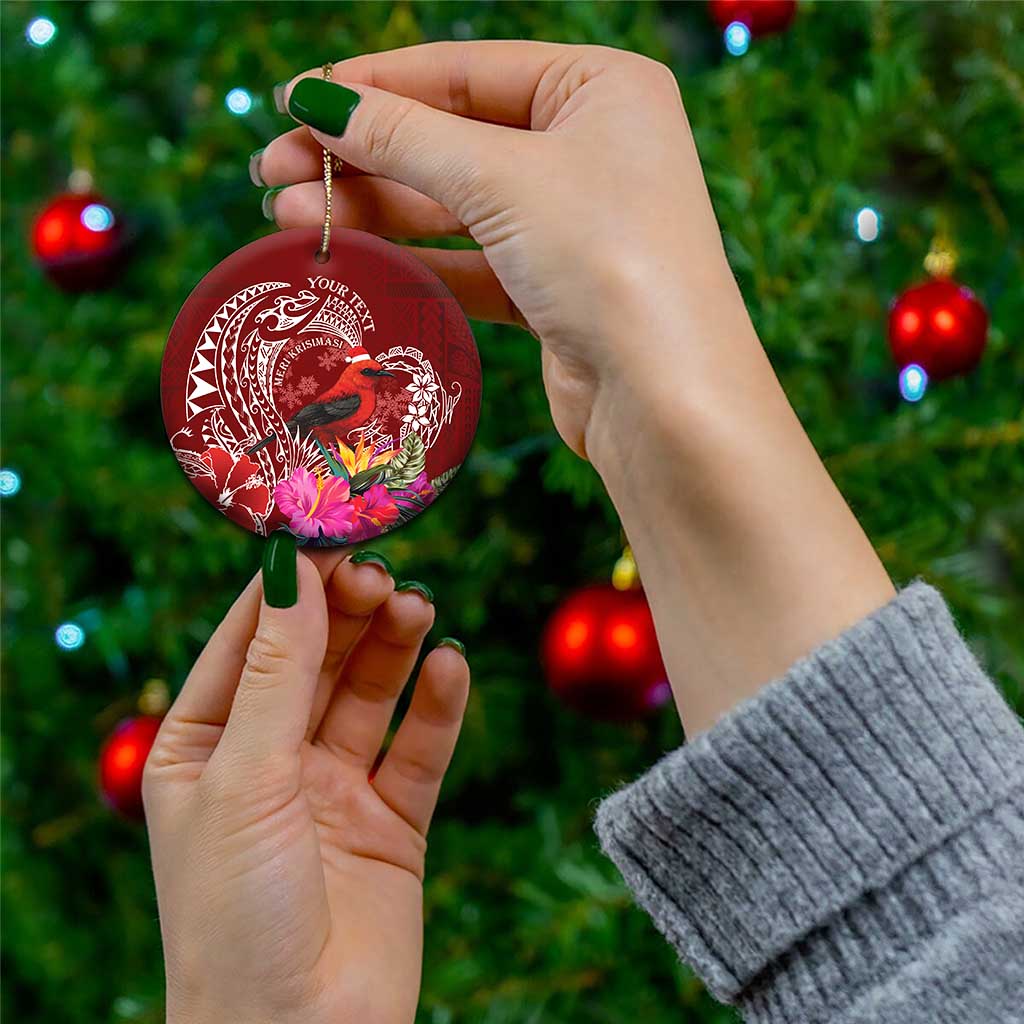 Personalized Samoa Meri Krisimasi Ceramic Ornament Segasegamau'u Mix Siapo LT7 - Polynesian Pride