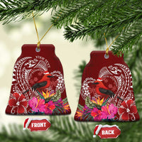 Personalized Samoa Meri Krisimasi Ceramic Ornament Segasegamau'u Mix Siapo LT7 Bell Flake Red - Polynesian Pride
