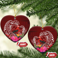 Personalized Samoa Meri Krisimasi Ceramic Ornament Segasegamau'u Mix Siapo LT7 Heart Red - Polynesian Pride