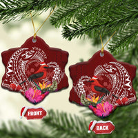 Personalized Samoa Meri Krisimasi Ceramic Ornament Segasegamau'u Mix Siapo LT7 Snow Flake Red - Polynesian Pride