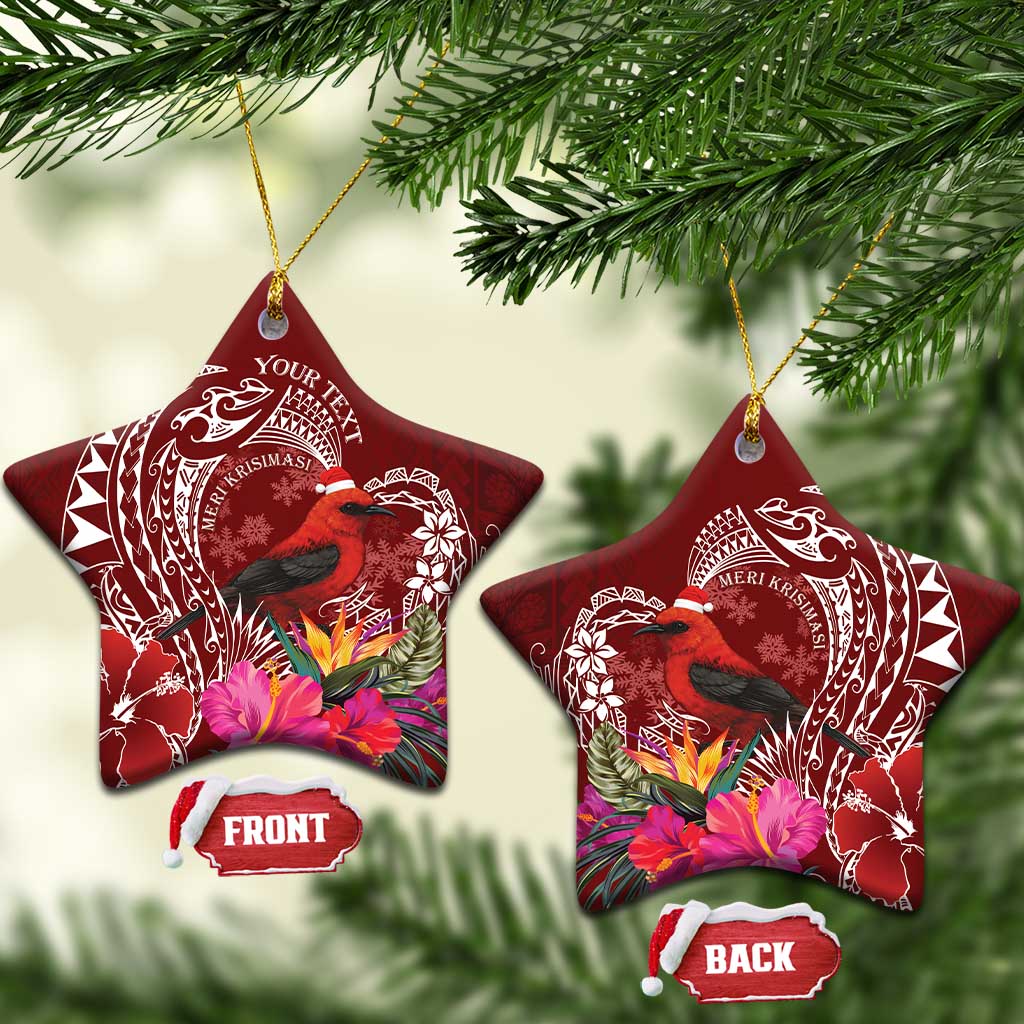 Personalized Samoa Meri Krisimasi Ceramic Ornament Segasegamau'u Mix Siapo LT7 Star Red - Polynesian Pride