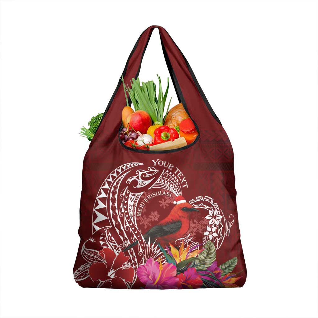 Personalized Samoa Meri Krisimasi Grocery Bag Segasegamau'u Mix Siapo LT7 1-pack One Size Red - Polynesian Pride