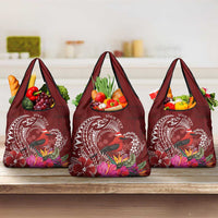 Personalized Samoa Meri Krisimasi Grocery Bag Segasegamau'u Mix Siapo LT7 3-pack One Size Red - Polynesian Pride