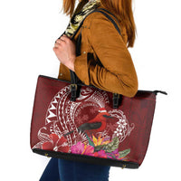 Personalized Samoa Meri Krisimasi Leather Tote Bag Segasegamau'u Mix Siapo LT7 Red - Polynesian Pride