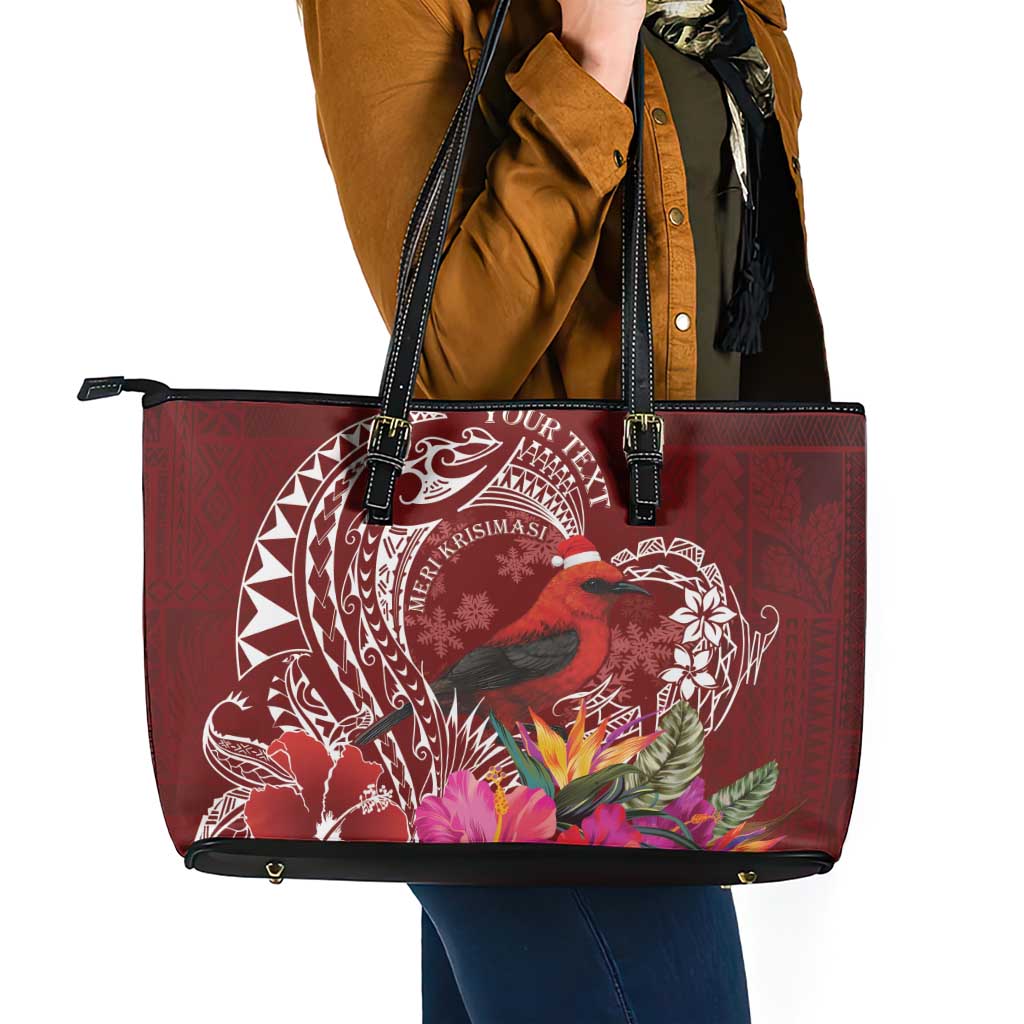 Personalized Samoa Meri Krisimasi Leather Tote Bag Segasegamau'u Mix Siapo LT7 - Polynesian Pride