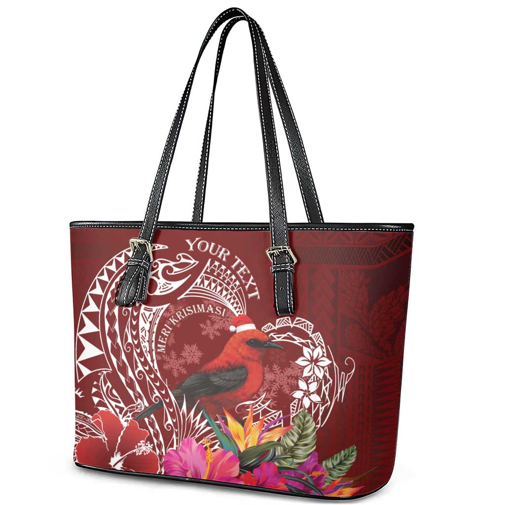 Personalized Samoa Meri Krisimasi Leather Tote Bag Segasegamau'u Mix Siapo LT7 - Polynesian Pride