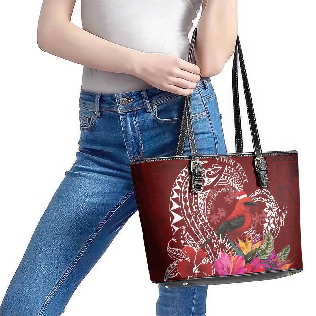 Personalized Samoa Meri Krisimasi Leather Tote Bag Segasegamau'u Mix Siapo LT7 - Polynesian Pride