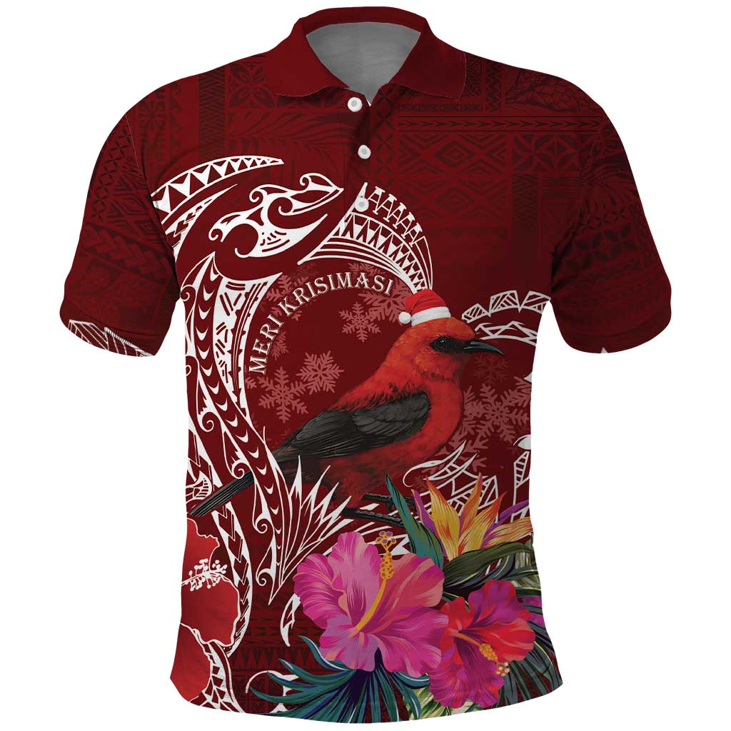 Personalized Samoa Meri Krisimasi Polo Shirt Segasegamau'u Mix Siapo LT7 Red - Polynesian Pride