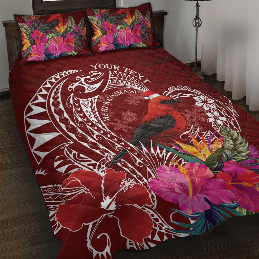 Personalized Samoa Meri Krisimasi Quilt Bed Set Segasegamau'u Mix Siapo LT7 Red - Polynesian Pride
