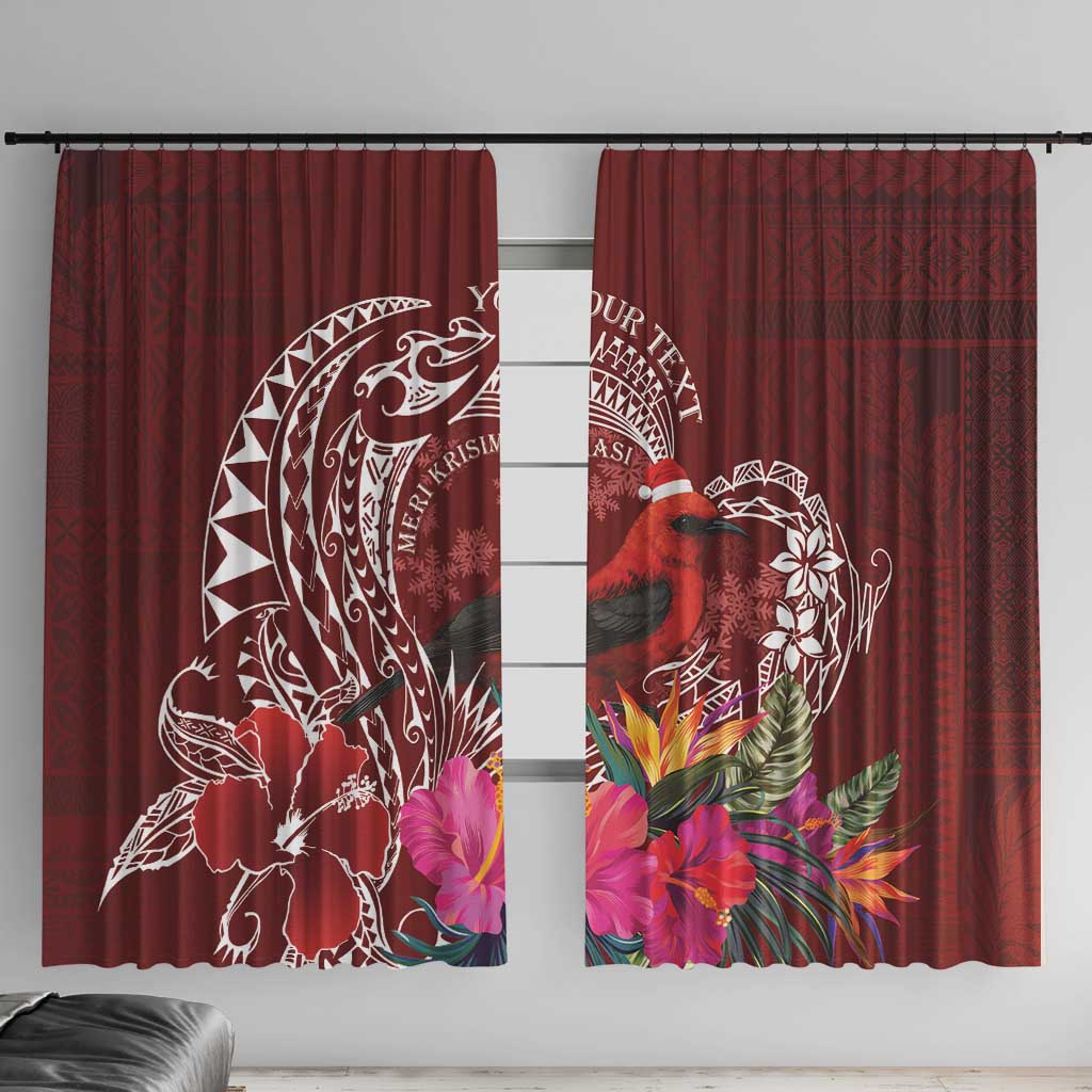 Personalized Samoa Meri Krisimasi Window Curtain Segasegamau'u Mix Siapo LT7 With Hooks Red - Polynesian Pride