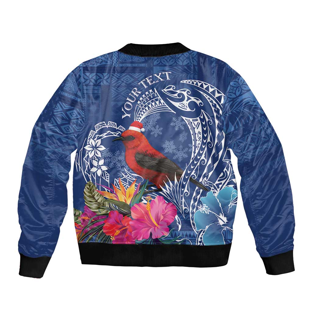 Personalized Samoa Christmas Bomber Jacket Cardinal Honeyeater Mix Siapo LT7 - Polynesian Pride