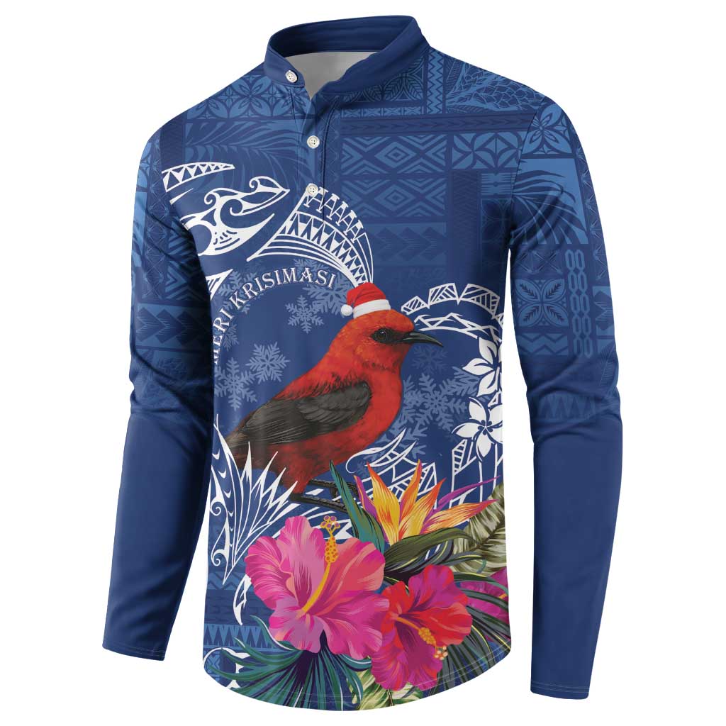 Personalized Samoa Christmas Button Sweatshirt Cardinal Honeyeater Mix Siapo LT7 - Polynesian Pride