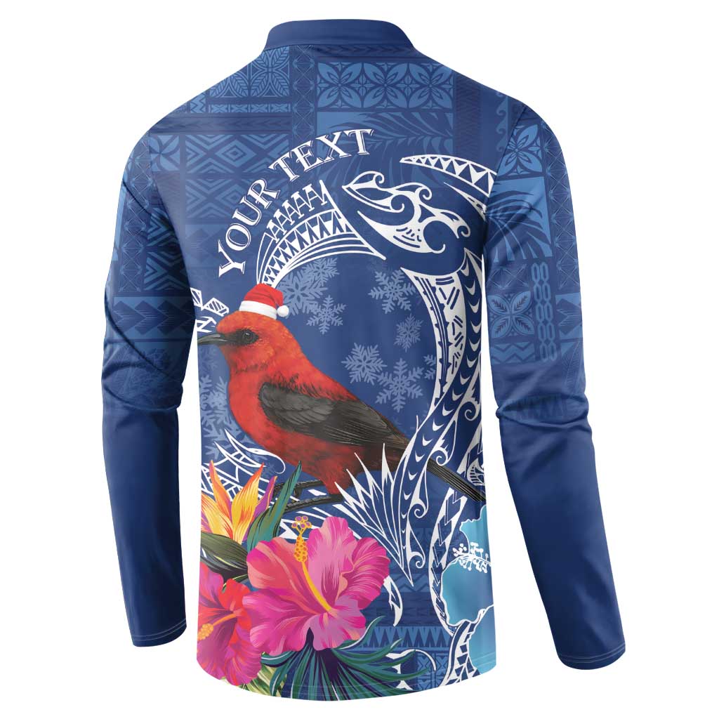 Personalized Samoa Christmas Button Sweatshirt Cardinal Honeyeater Mix Siapo LT7 - Polynesian Pride