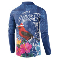 Personalized Samoa Christmas Button Sweatshirt Cardinal Honeyeater Mix Siapo LT7 - Polynesian Pride